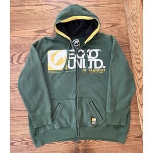 Vintage Y2K Ecko Unltd Men's 3XL Green Full Zip Rap Hip Hop Hoodie Sweatshirt